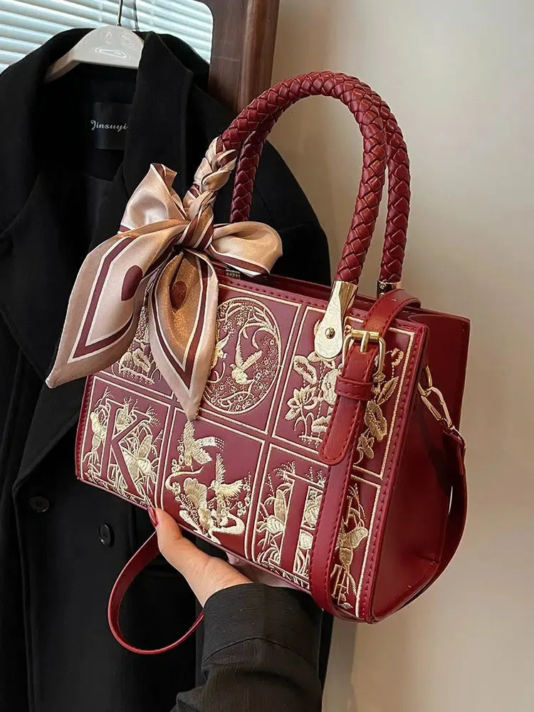 Scarf Bow Embroidered Handbag
