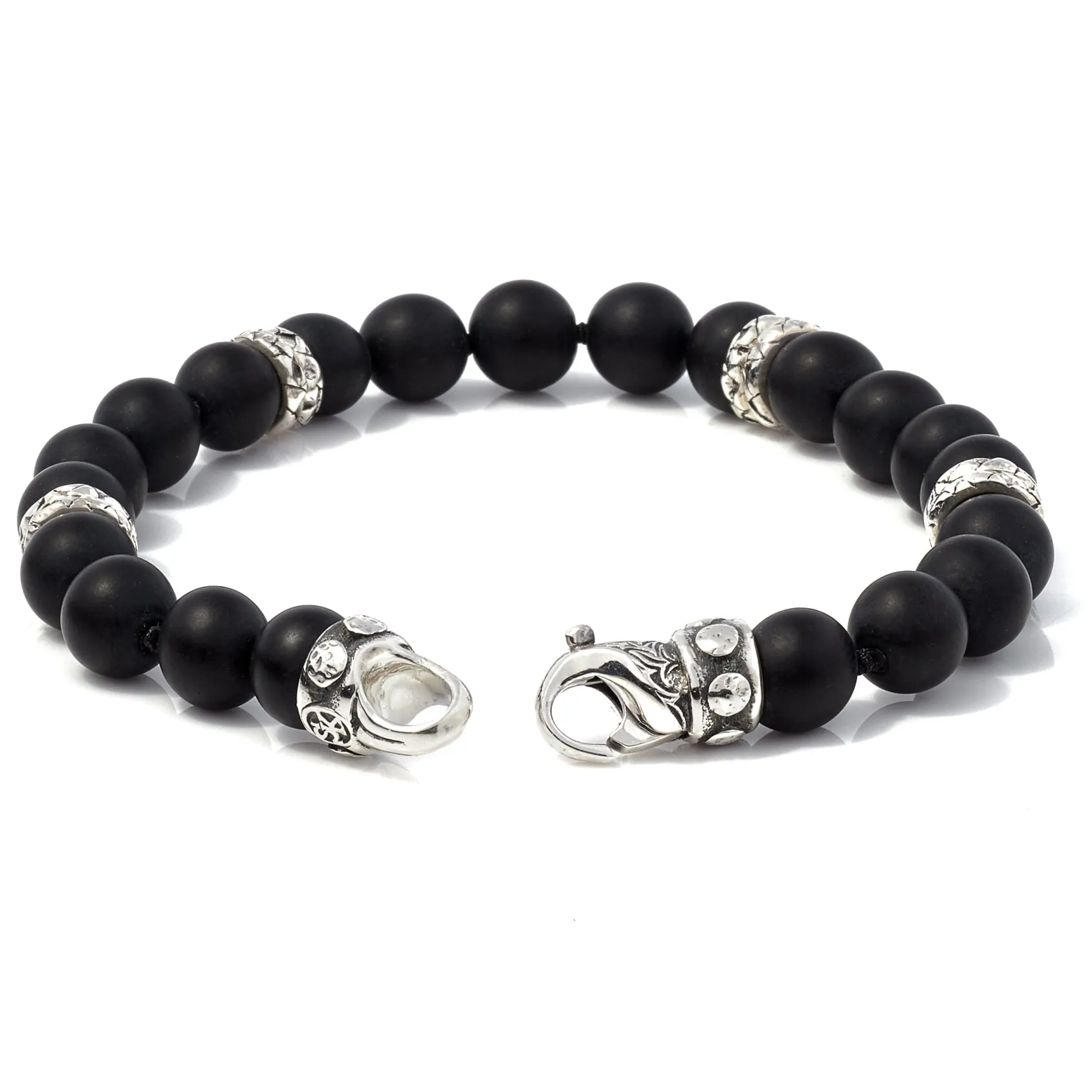 Scott Kay 8mm Matte Black Onyx Beaded Bracelet with Sterling Silver