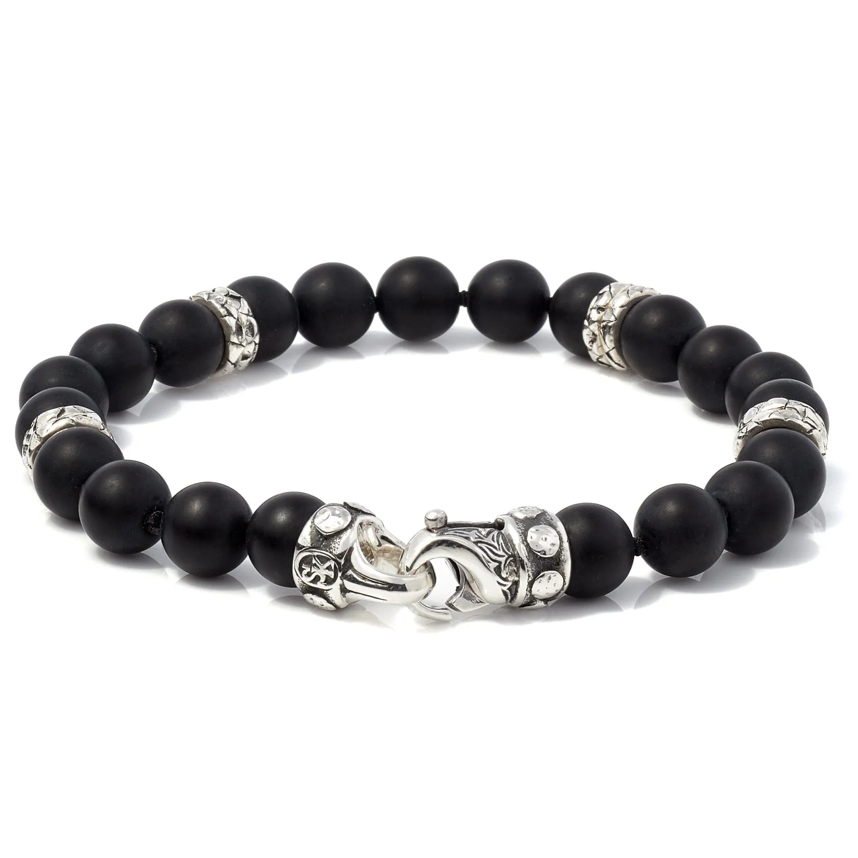 Scott Kay 8mm Matte Black Onyx Beaded Bracelet with Sterling Silver