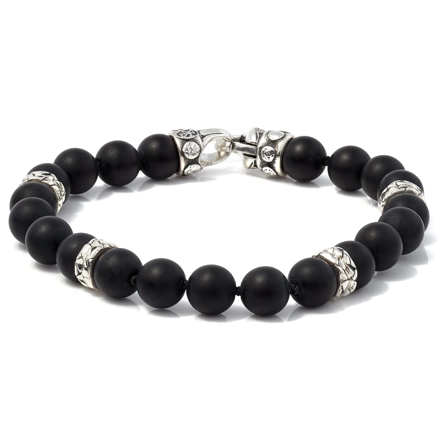 Scott Kay 8mm Matte Black Onyx Beaded Bracelet with Sterling Silver