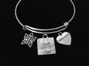 Serenity It Is Well With My Soul Adjustable Bracelet Expandable Charm Bracelet Silver Bangle Gift Butterfly