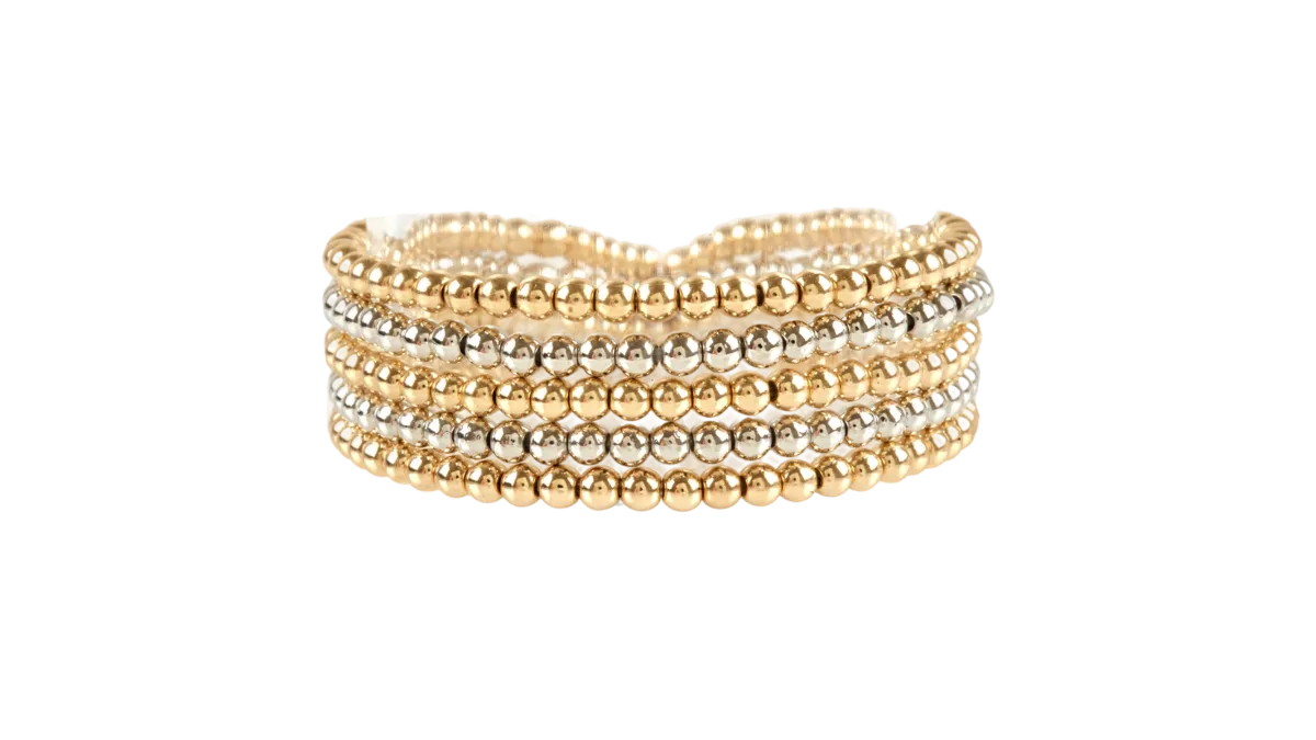 Set of 5 Beaded Bracelets - Gold