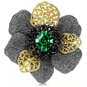 Silver Coronaria Brooch/Pendant with Green Crystal