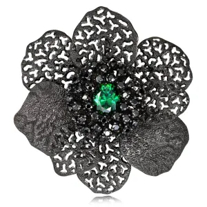 Silver Coronaria Brooch/Pendant with Green Oval Crystal