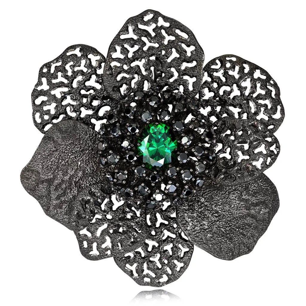 Silver Coronaria Brooch/Pendant with Green Oval Crystal
