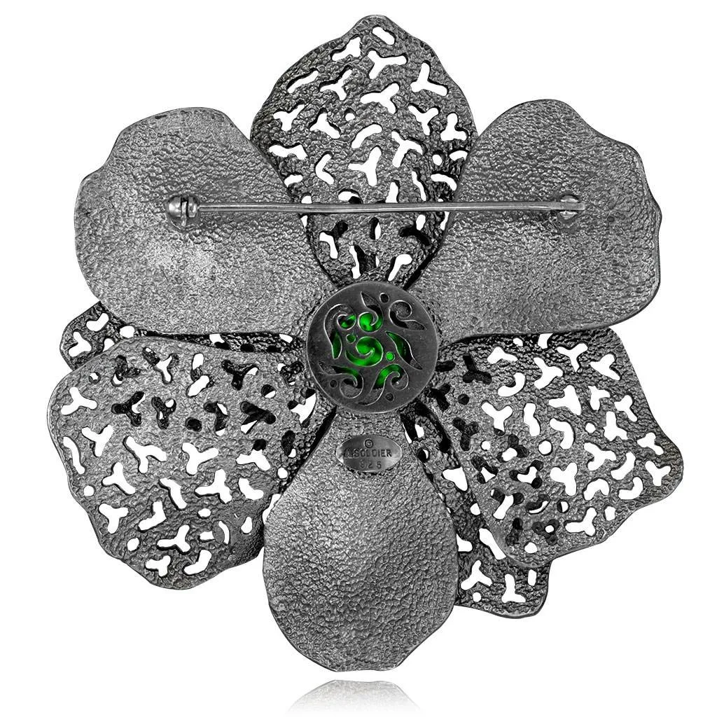 Silver Coronaria Brooch/Pendant with Swarovski Crystal