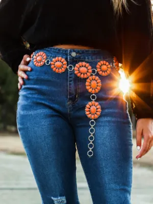 Silver Orange Floral Concho Link Belt
