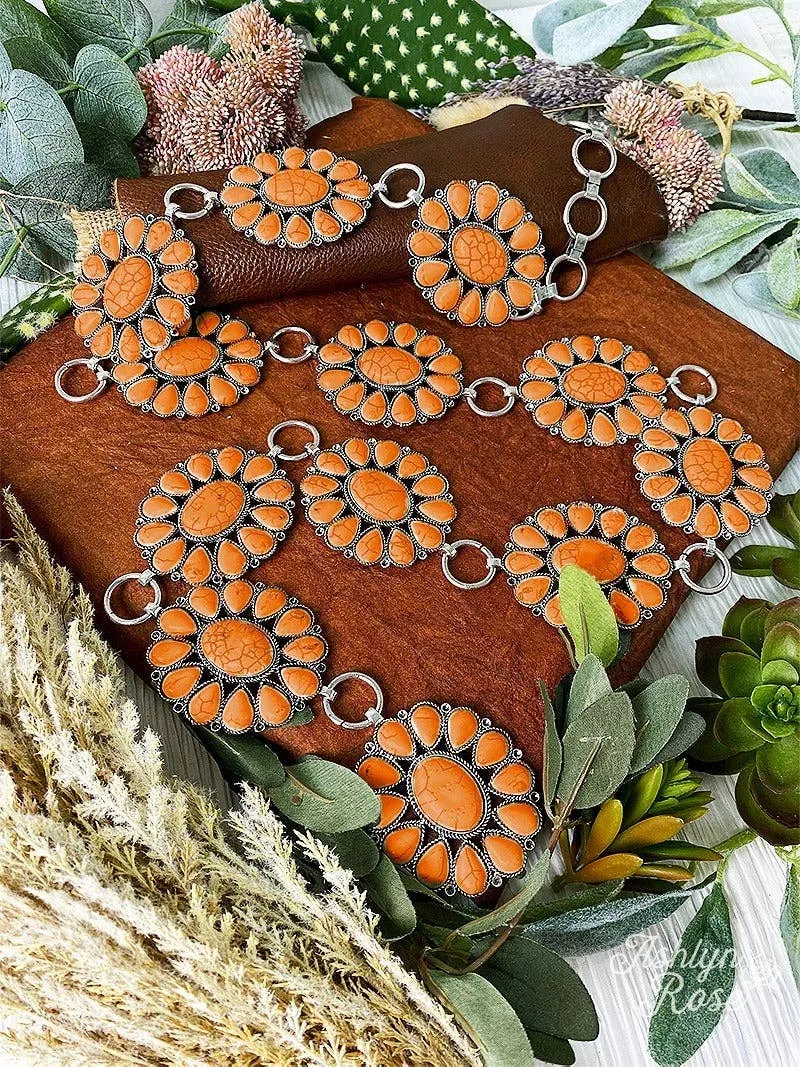 Silver Orange Floral Concho Link Belt
