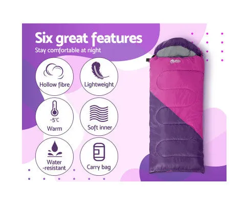 Sleeping Bag Bags Kid 172cm Camping Hiking Thermal Pink