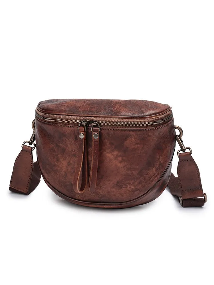 Small Brown Leather Womens Saddle Shoulder Bag Small Fanny Pack Handmade Crossbody Purse for Ladies
