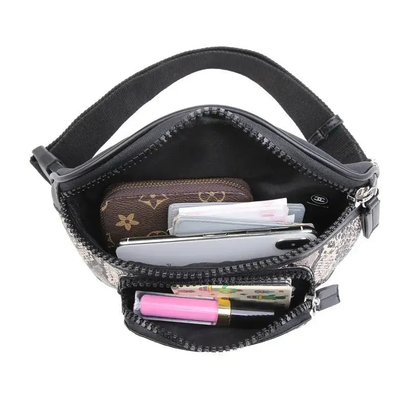 Snake Print Mini Fashion Bag with Chic Embossing - Trendy Animal Pattern