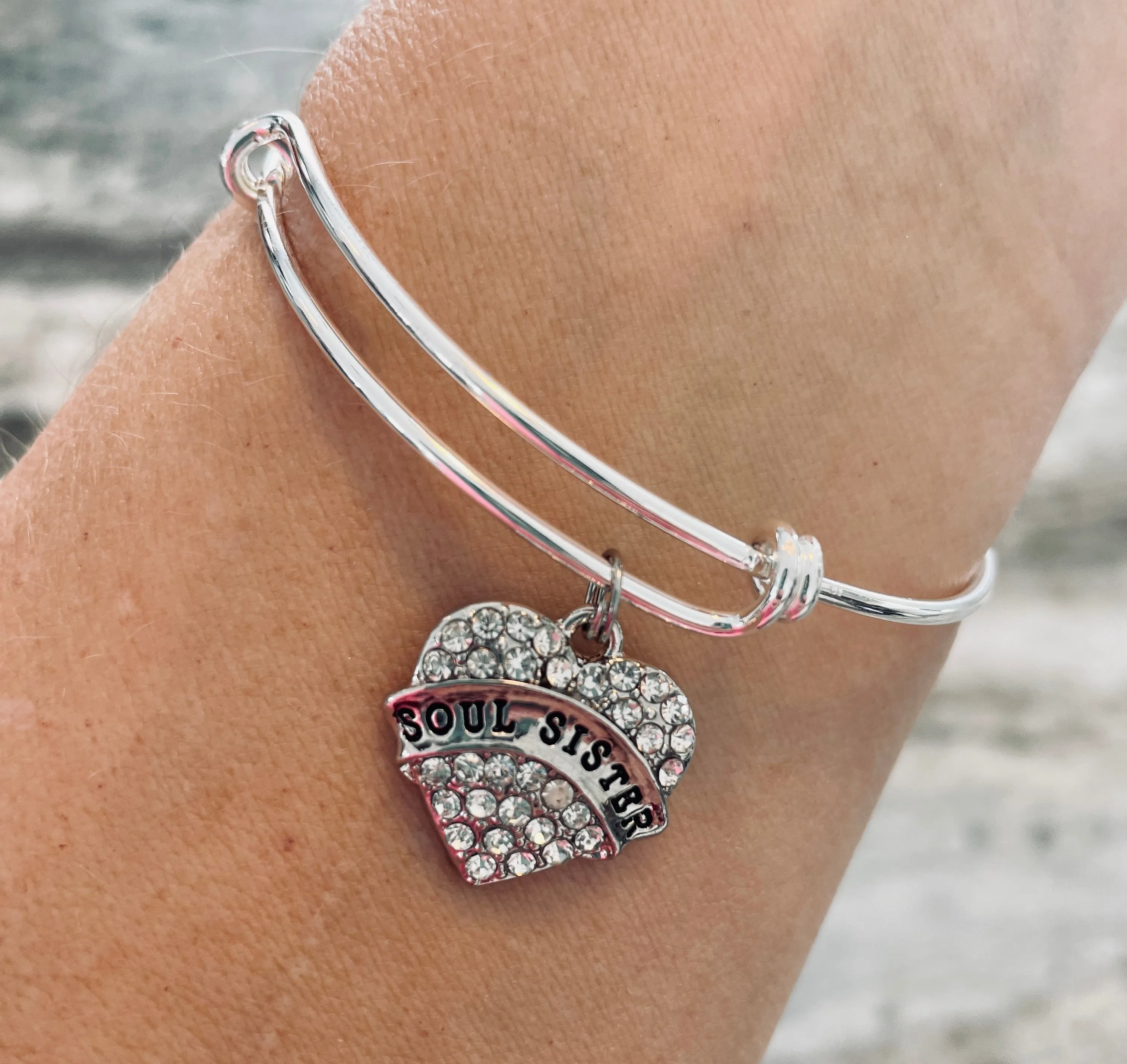 Soul Sister Expandable Charm Bracelet Silver Adjustable Bangle Trendy Best Friend Gift BFF