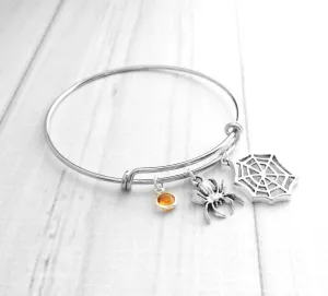 Spider Web Bracelet, spider bracelet, Halloween bracelet Halloween jewelry, spider jewelry, arachnid jewelry, silver spider bangle spiderweb