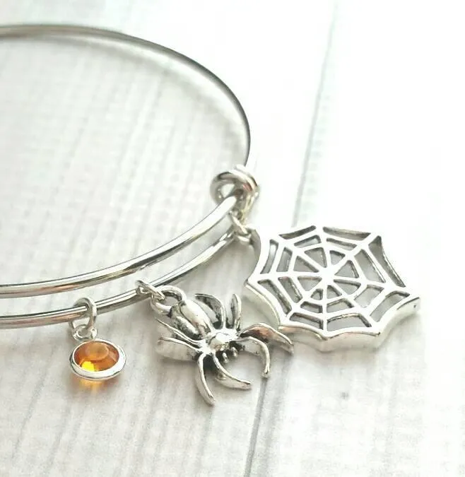 Spider Web Bracelet, spider bracelet, Halloween bracelet Halloween jewelry, spider jewelry, arachnid jewelry, silver spider bangle spiderweb