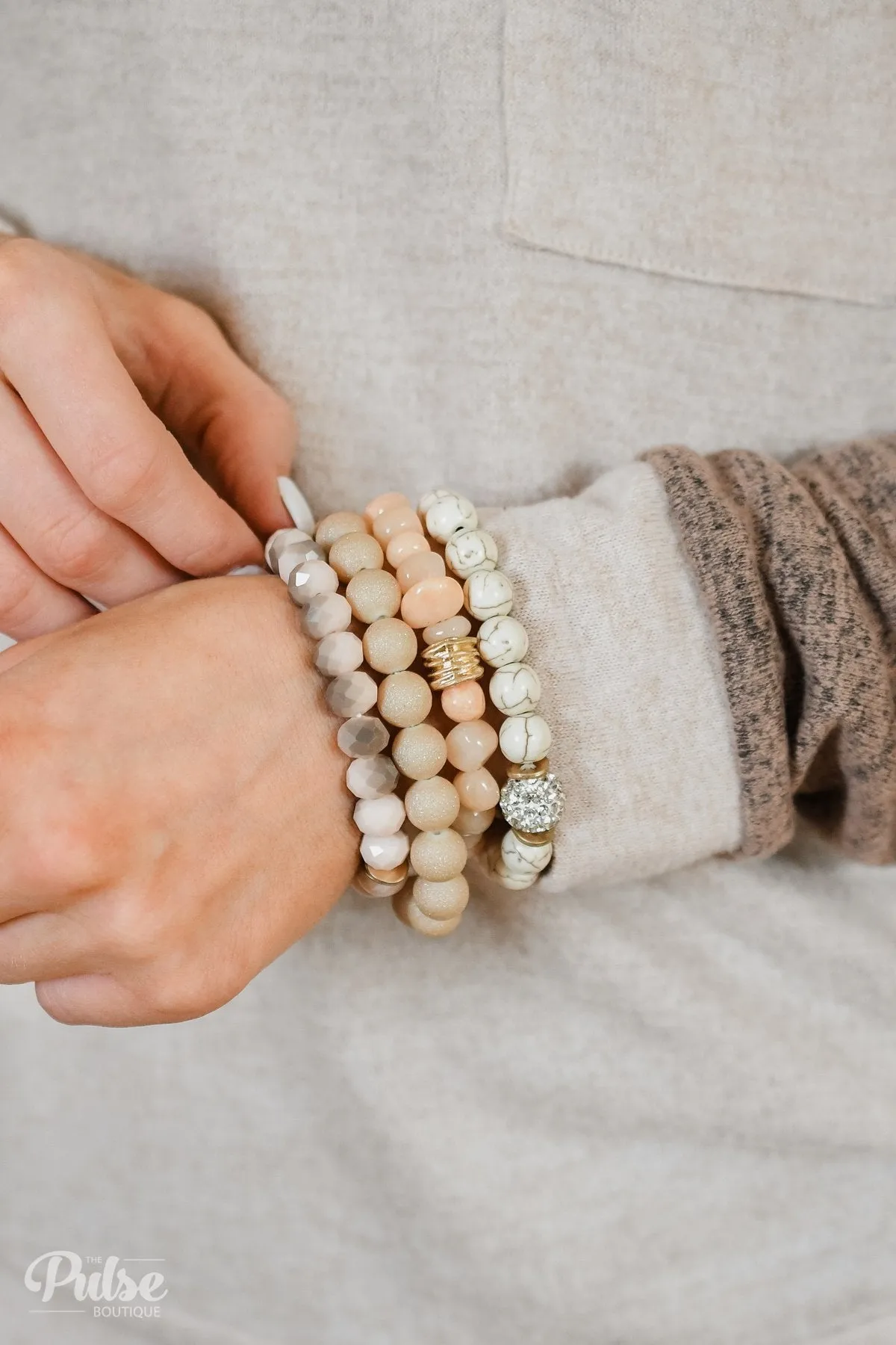 Stackable Beaded Bracelet Set- Neutral Tones
