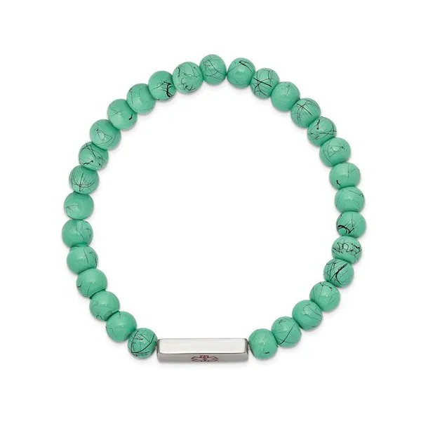Stainless Steel Medical ID Plate Turquoise Glass Beaded Bracelet
