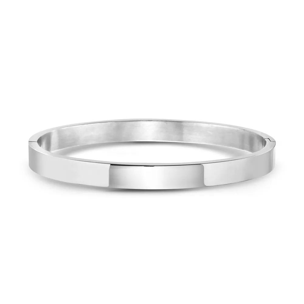 Stainless Steel Silver-Tone Jewish Prayer Shema Yisrael Sh'ma Israel in Hebrew Bangle Bracelet