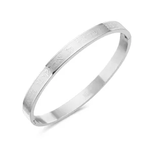 Stainless Steel Silver-Tone Jewish Prayer Shema Yisrael Sh'ma Israel in Hebrew Bangle Bracelet