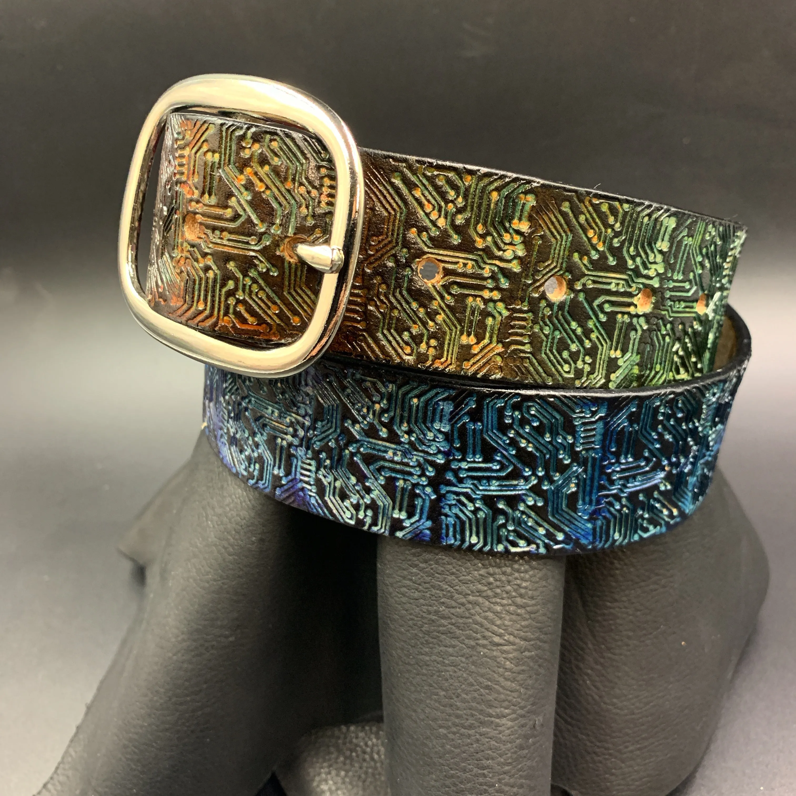 Stamped Leather Belt - Circuitry