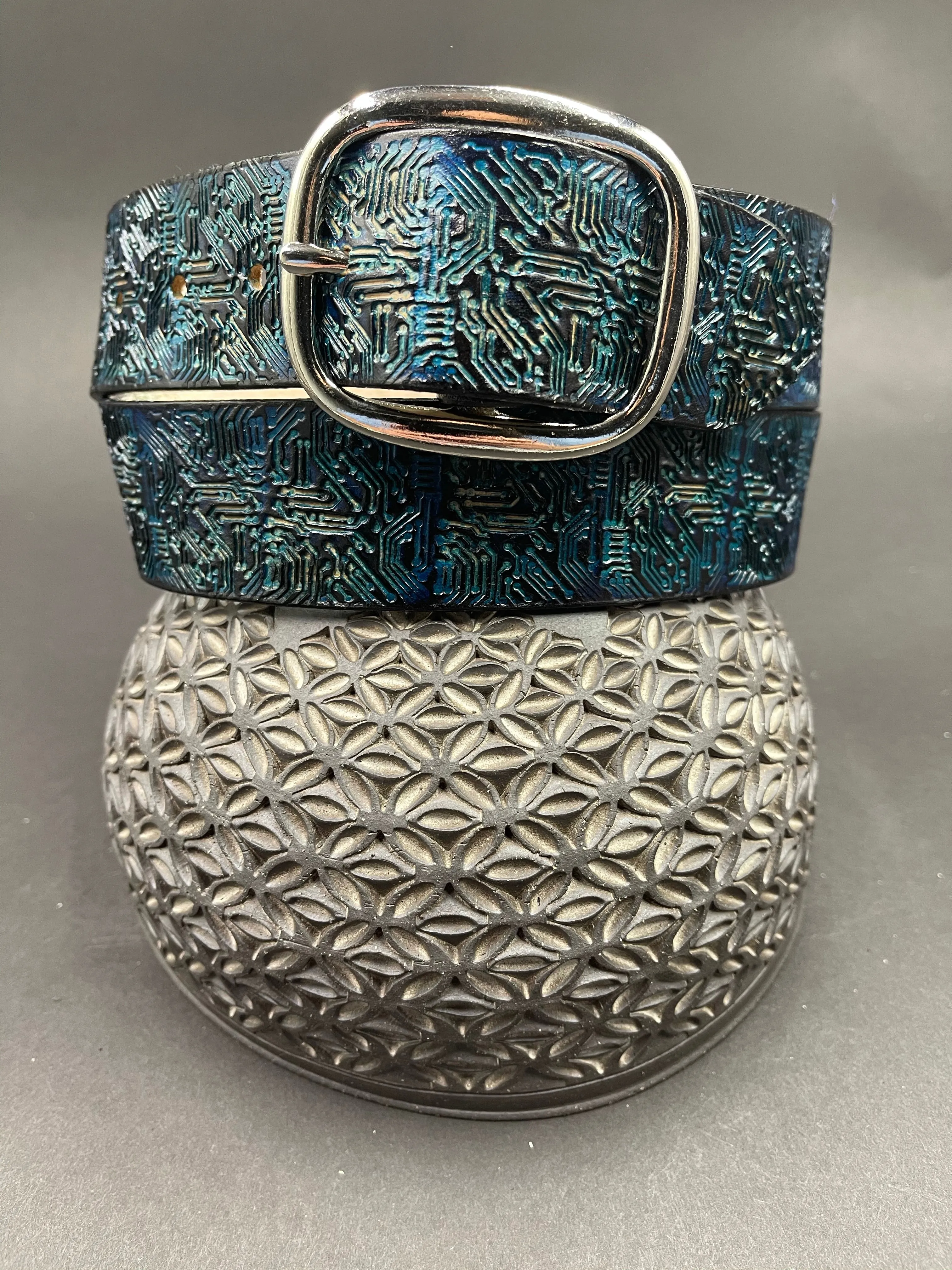 Stamped Leather Belt - Circuitry