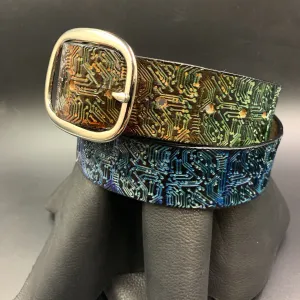 Stamped Leather Belt - Circuitry