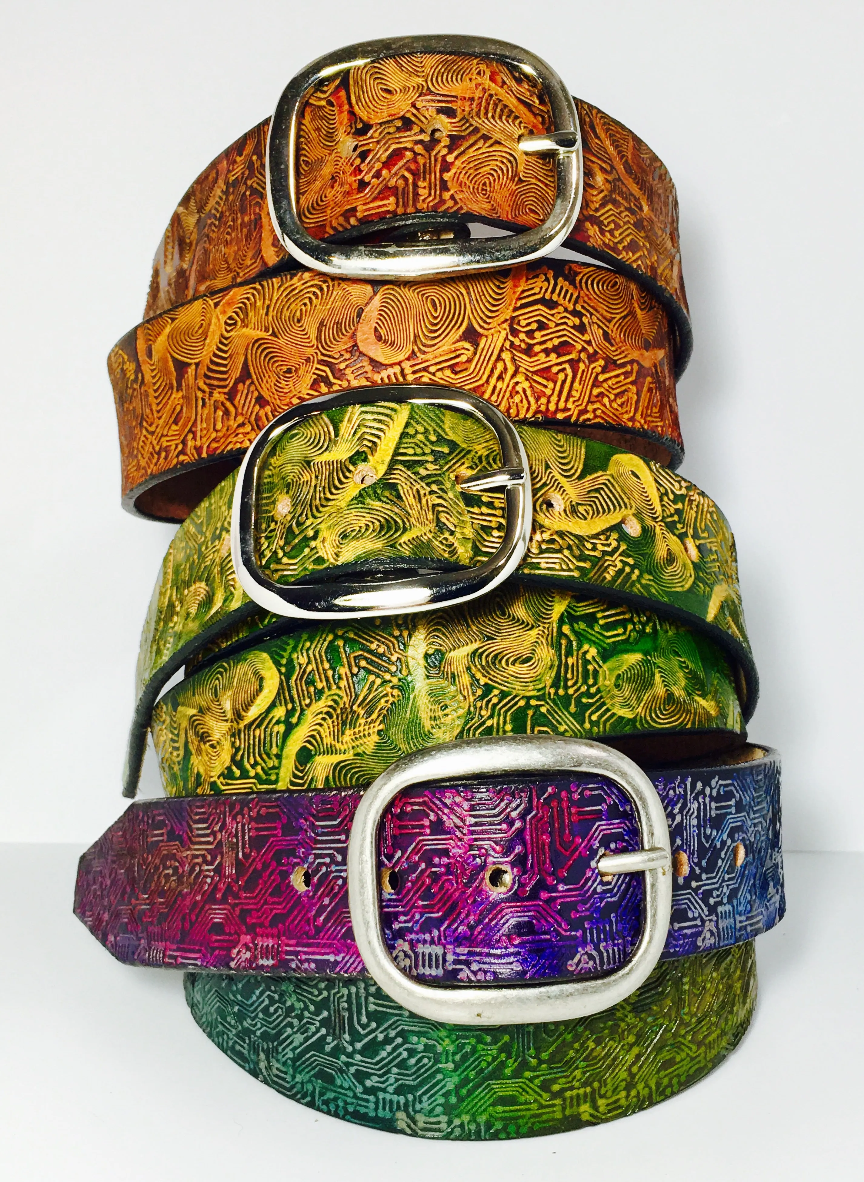 Stamped Leather Belt - Circuitry