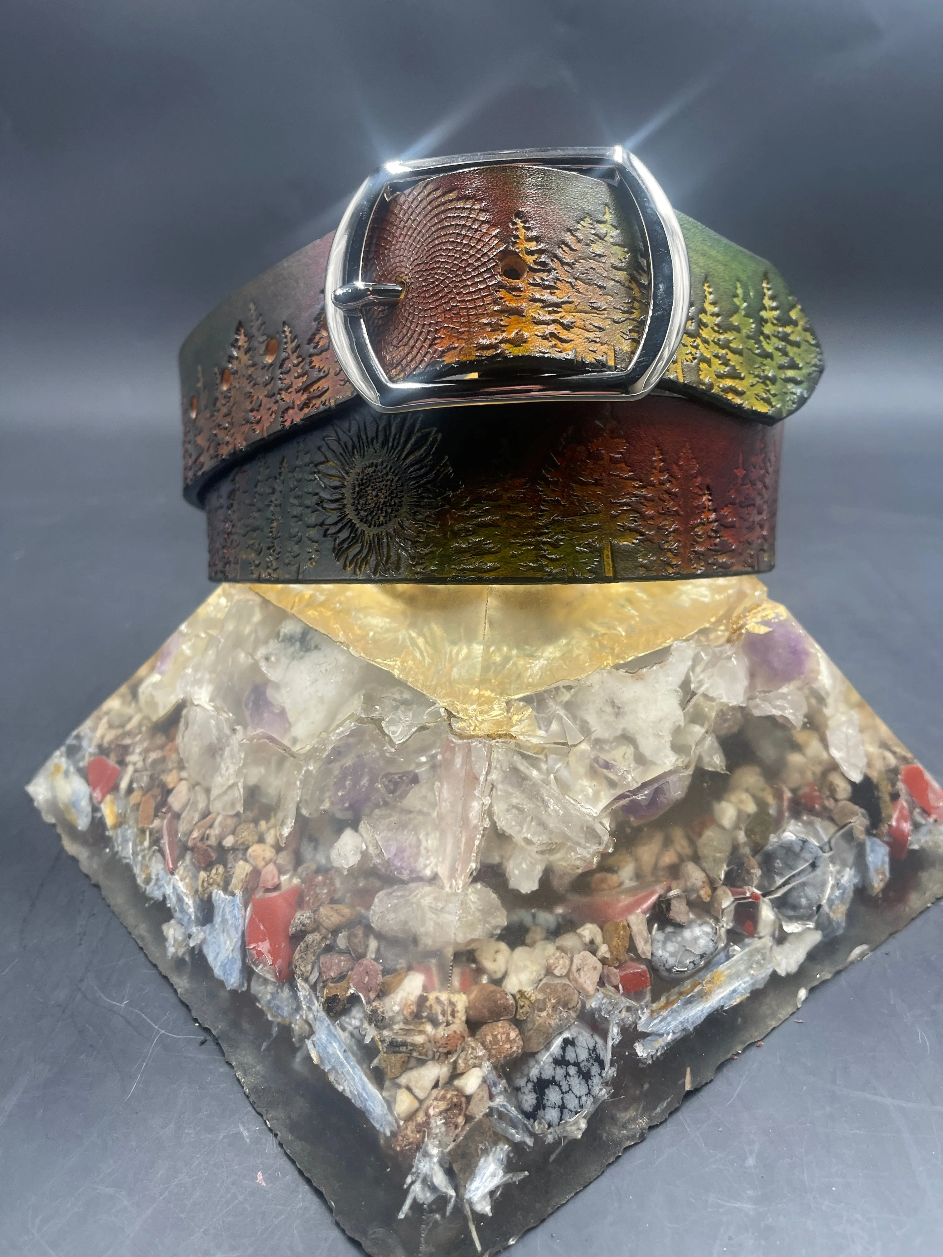 Stamped Leather Belt - Trees 2.0