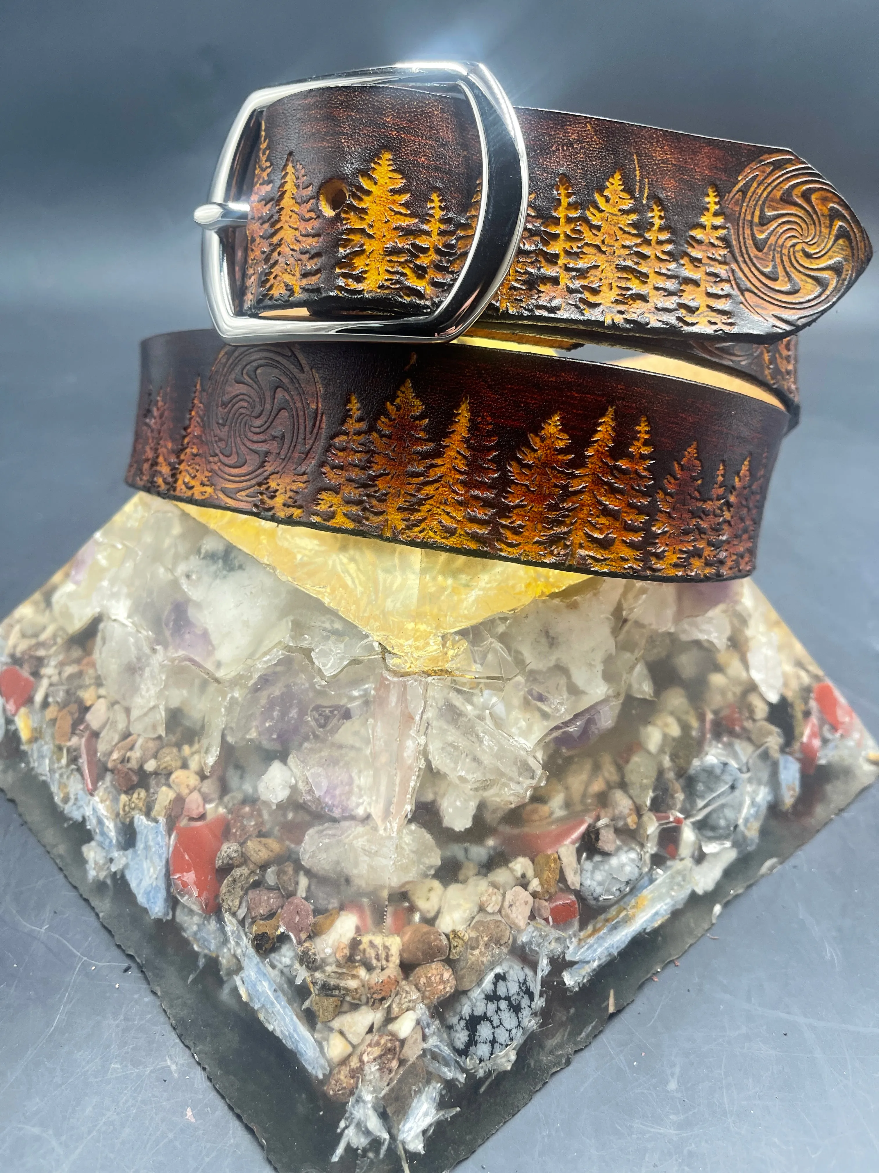 Stamped Leather Belt - Trees 2.0