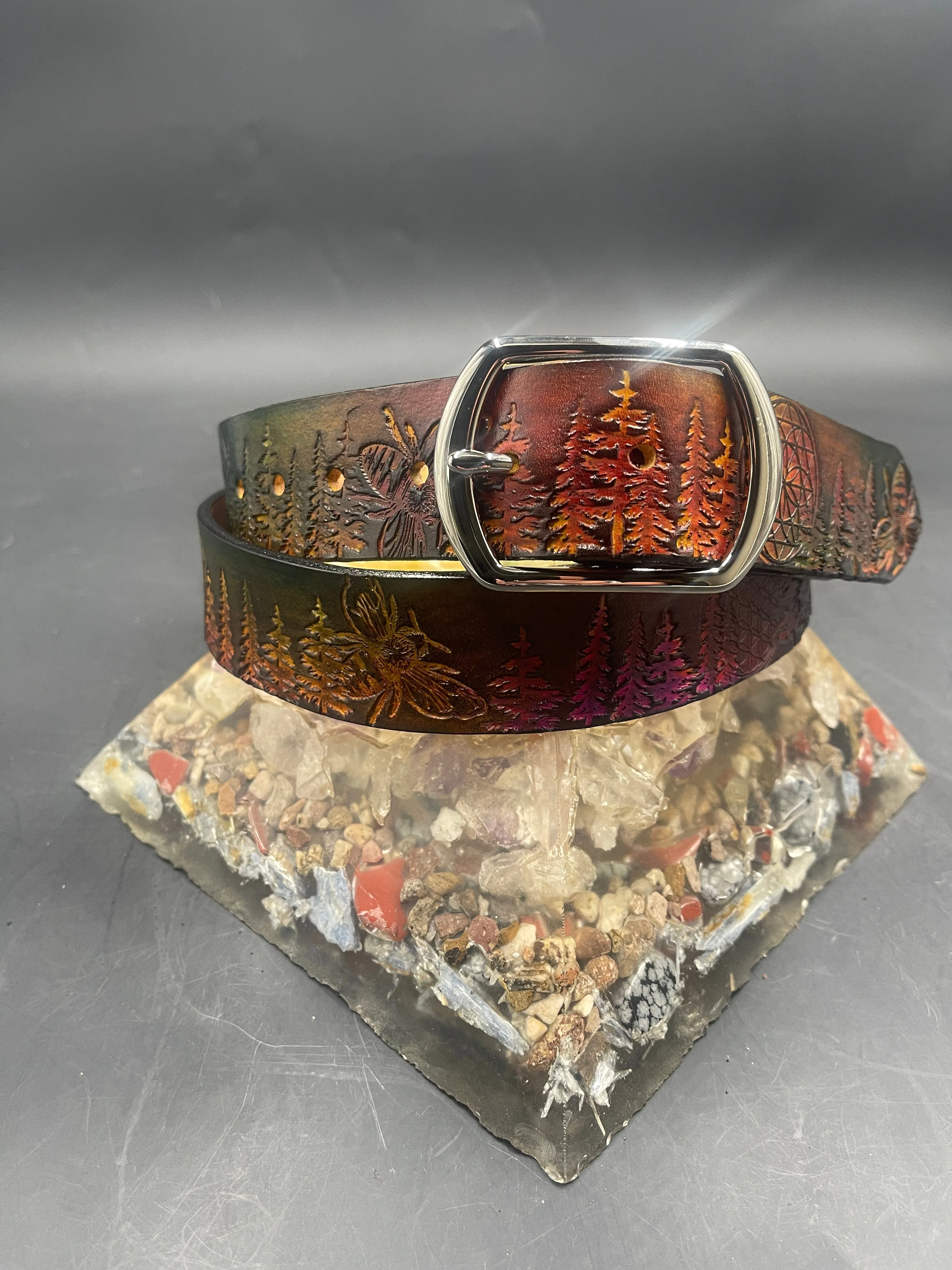 Stamped Leather Belt - Trees 2.0