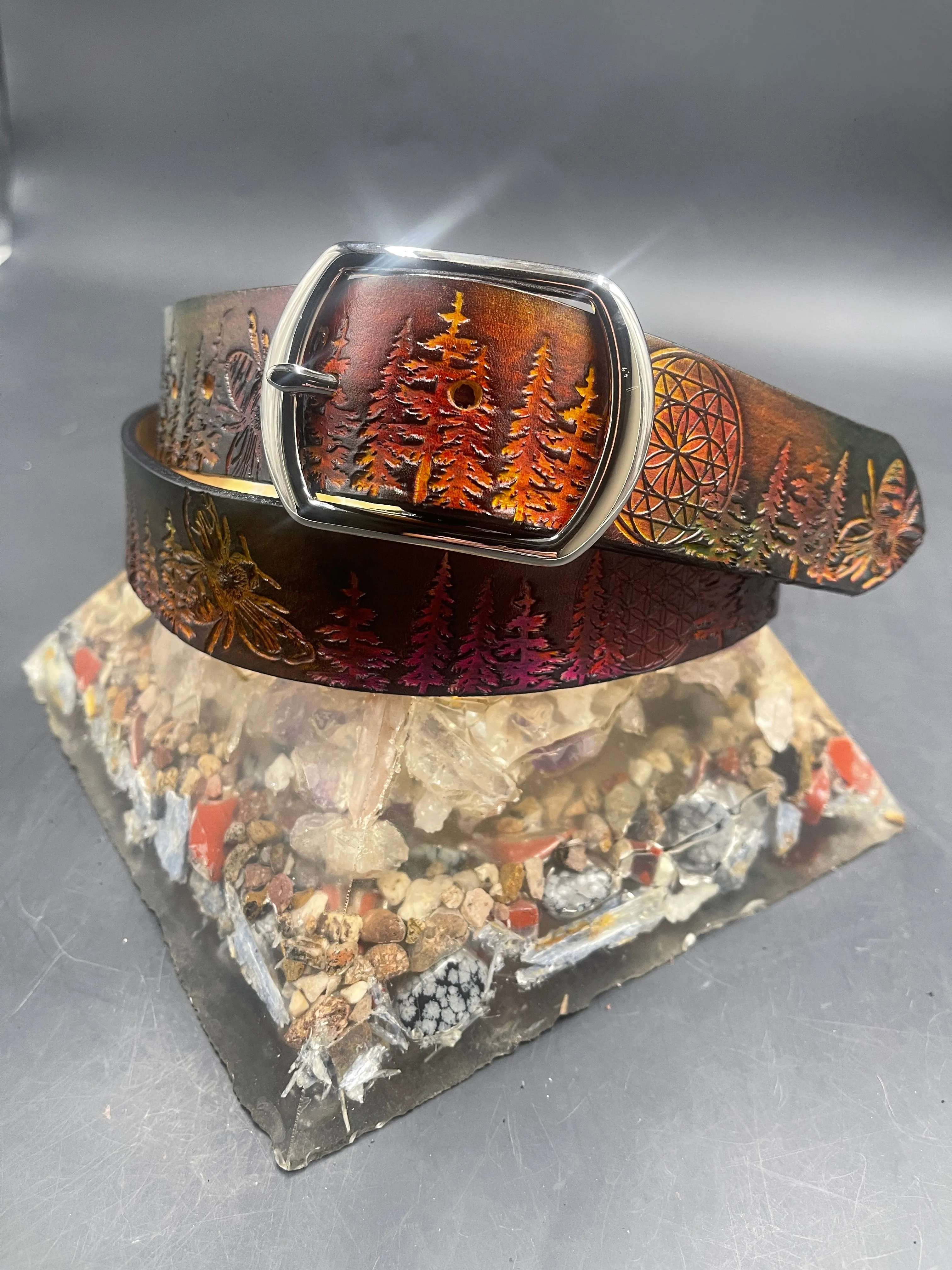 Stamped Leather Belt - Trees 2.0