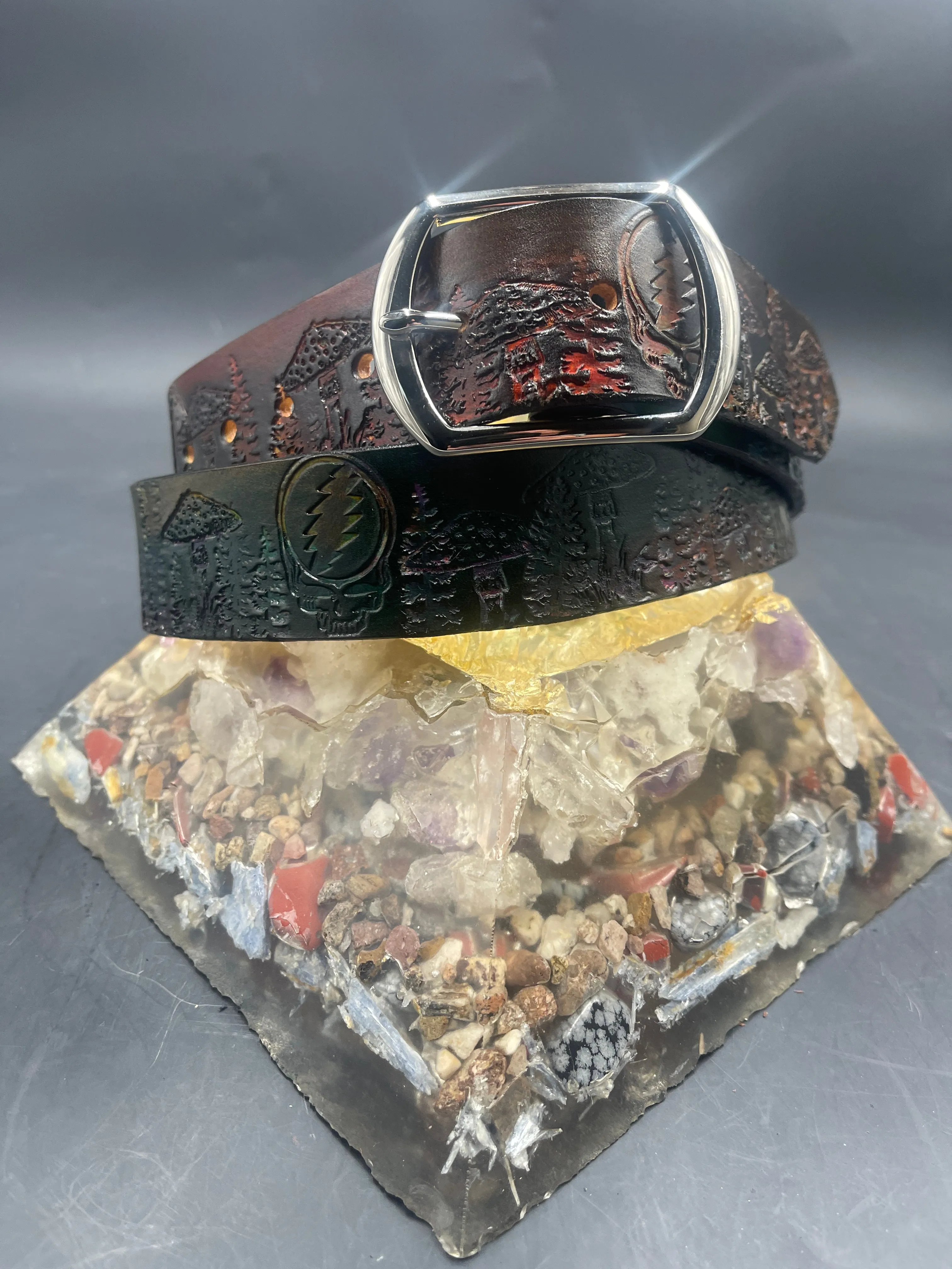Stamped Leather Belt - Trees 2.0
