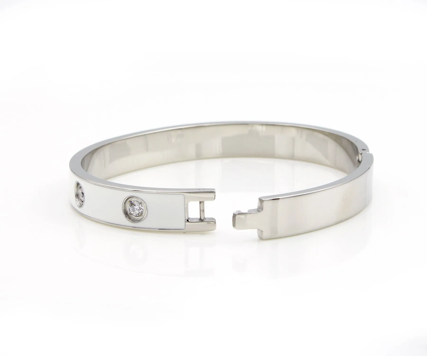 Star Spangle White Enamel Stainless Steel Bangle Bracelet