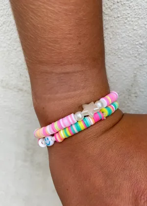 Stars & Smiley Bright Beaded Bracelets