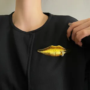 Statement Surrealist Metallic Lip Brooch Pins