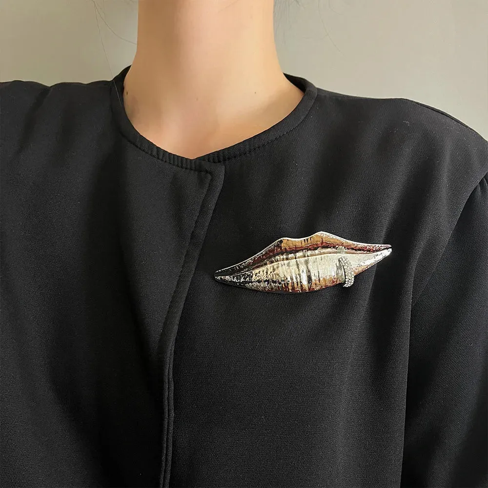 Statement Surrealist Metallic Lip Brooch Pins