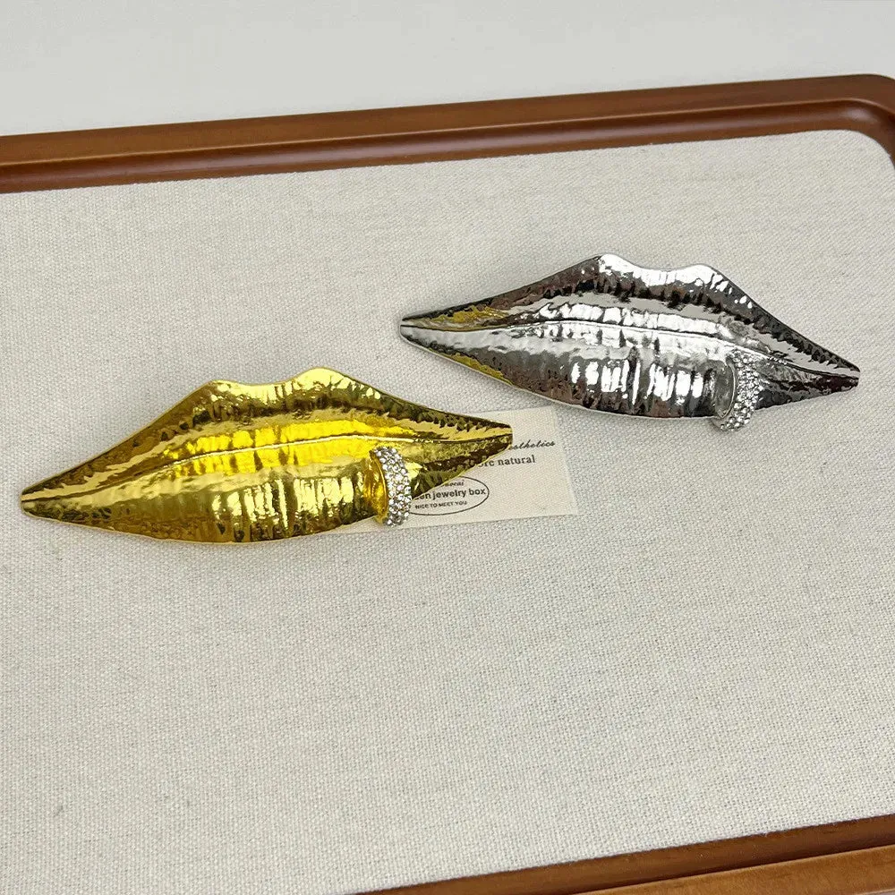 Statement Surrealist Metallic Lip Brooch Pins