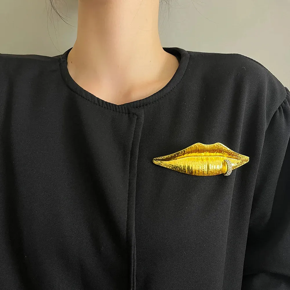 Statement Surrealist Metallic Lip Brooch Pins