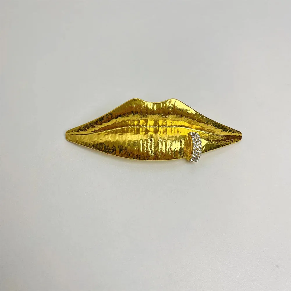 Statement Surrealist Metallic Lip Brooch Pins