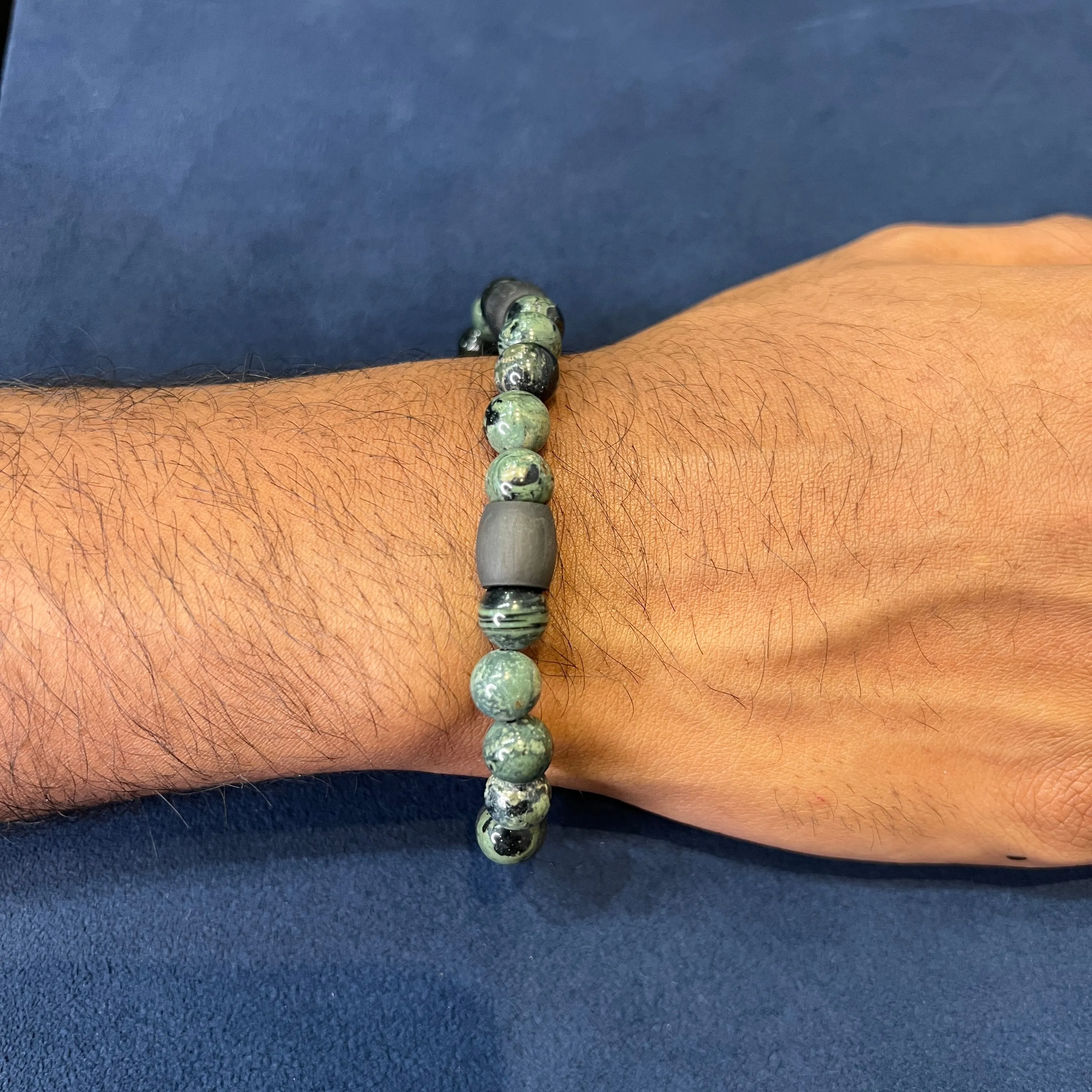 Steelx (8mm) Kambaba Jasper and Carbon Fiber Beaded Stretch Bracelet