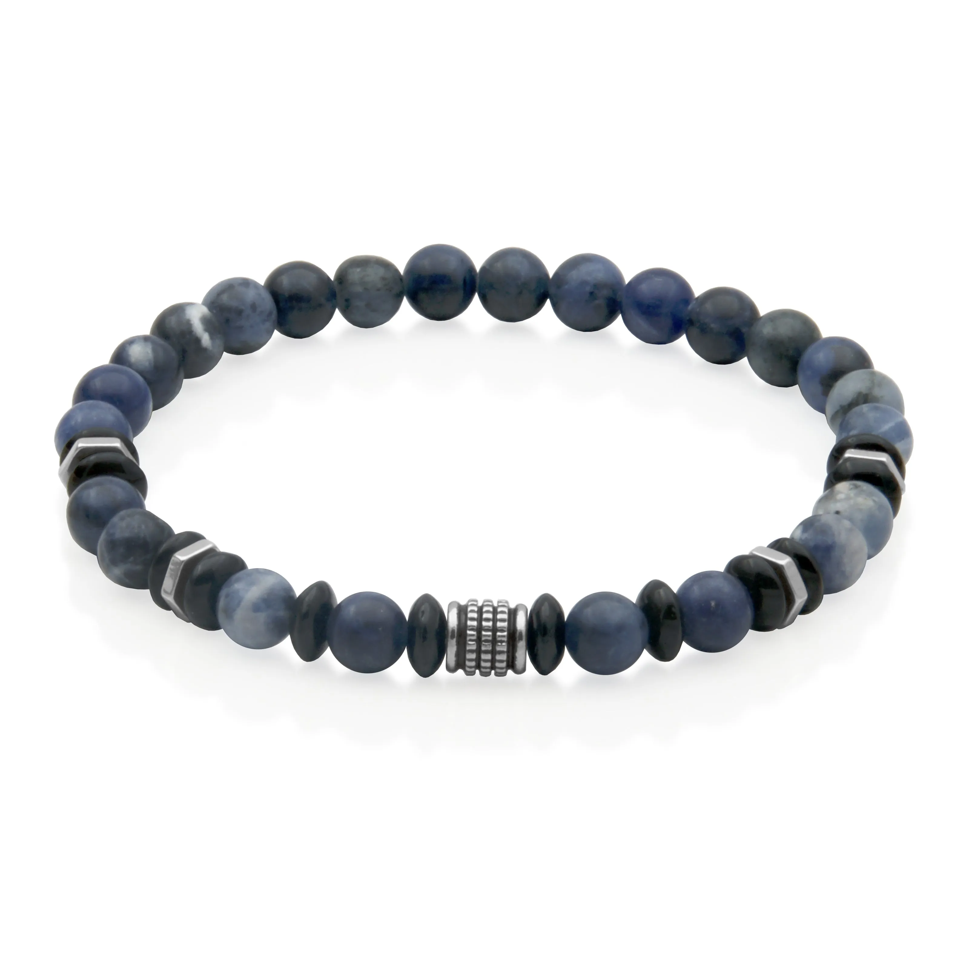 Steelx Sodalite Beads and Stainless Steel Stretch Bracelet