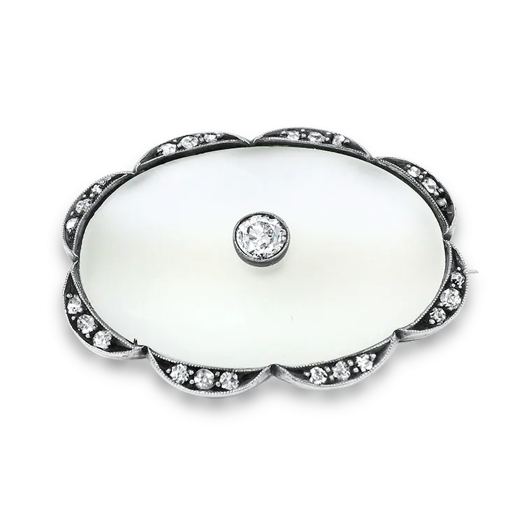 Sterling Silver and 14k Yellow Gold Edwardian Crystal and Diamond Brooch
