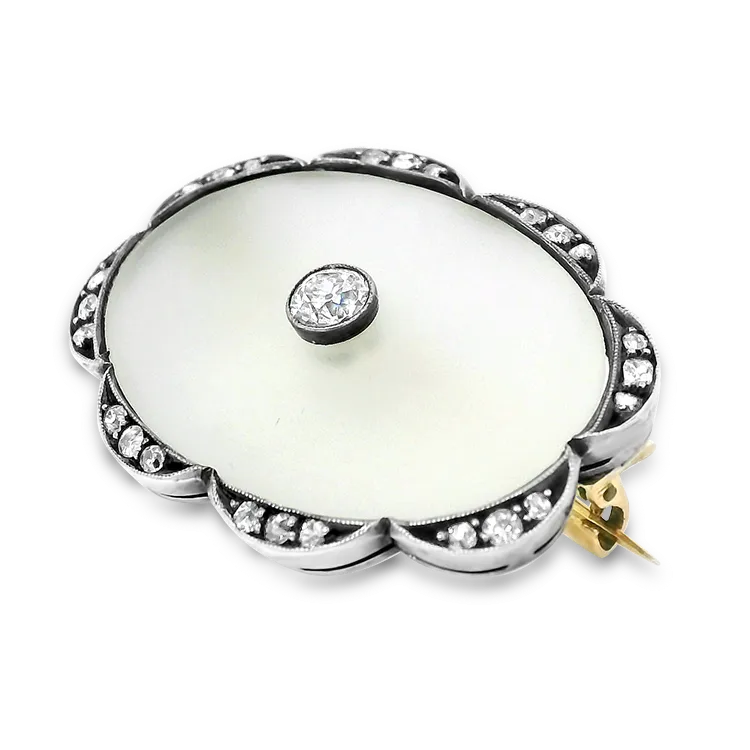 Sterling Silver and 14k Yellow Gold Edwardian Crystal and Diamond Brooch
