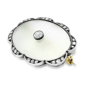 Sterling Silver and 14k Yellow Gold Edwardian Crystal and Diamond Brooch