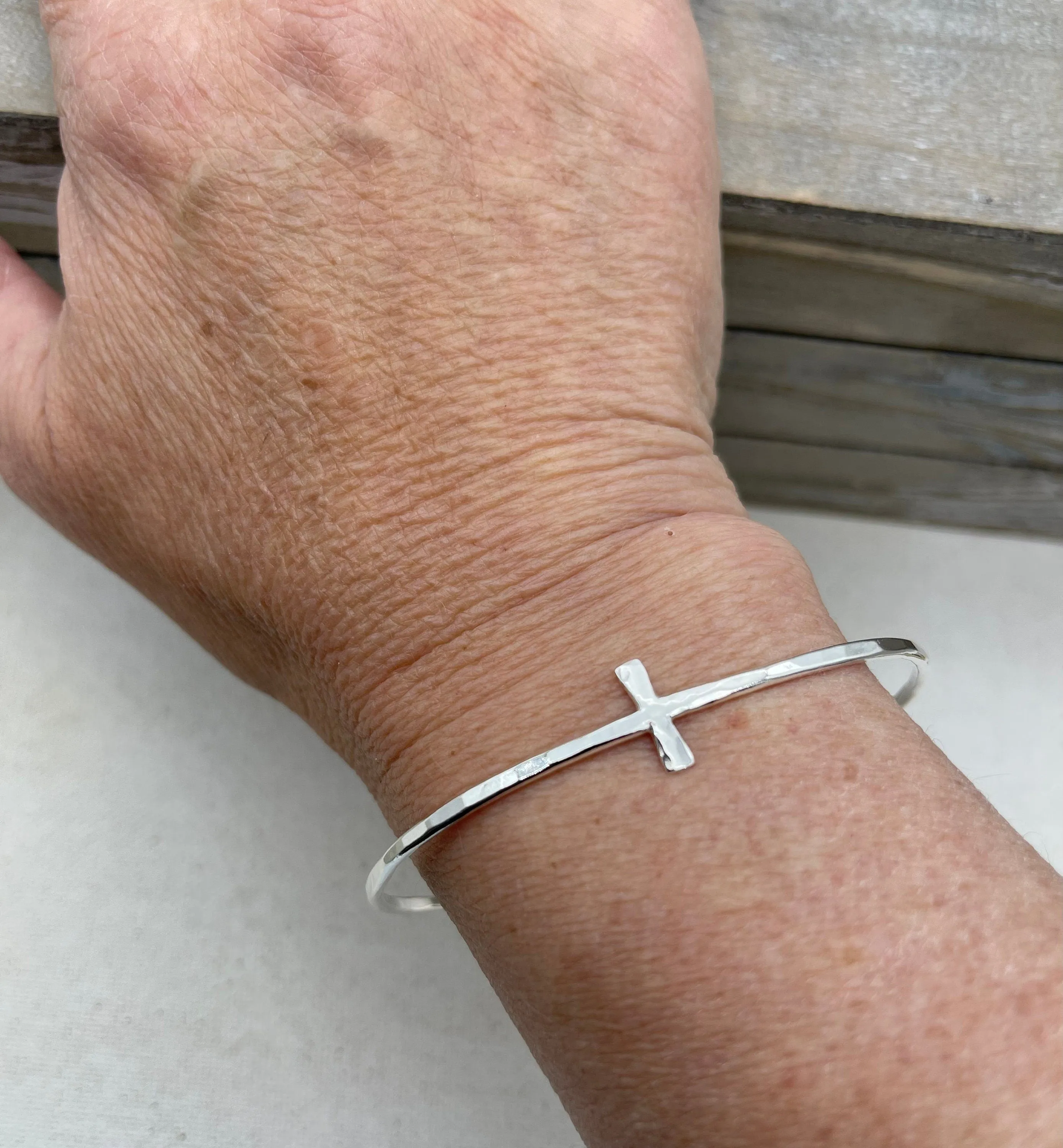Sterling Silver Cross Bangle