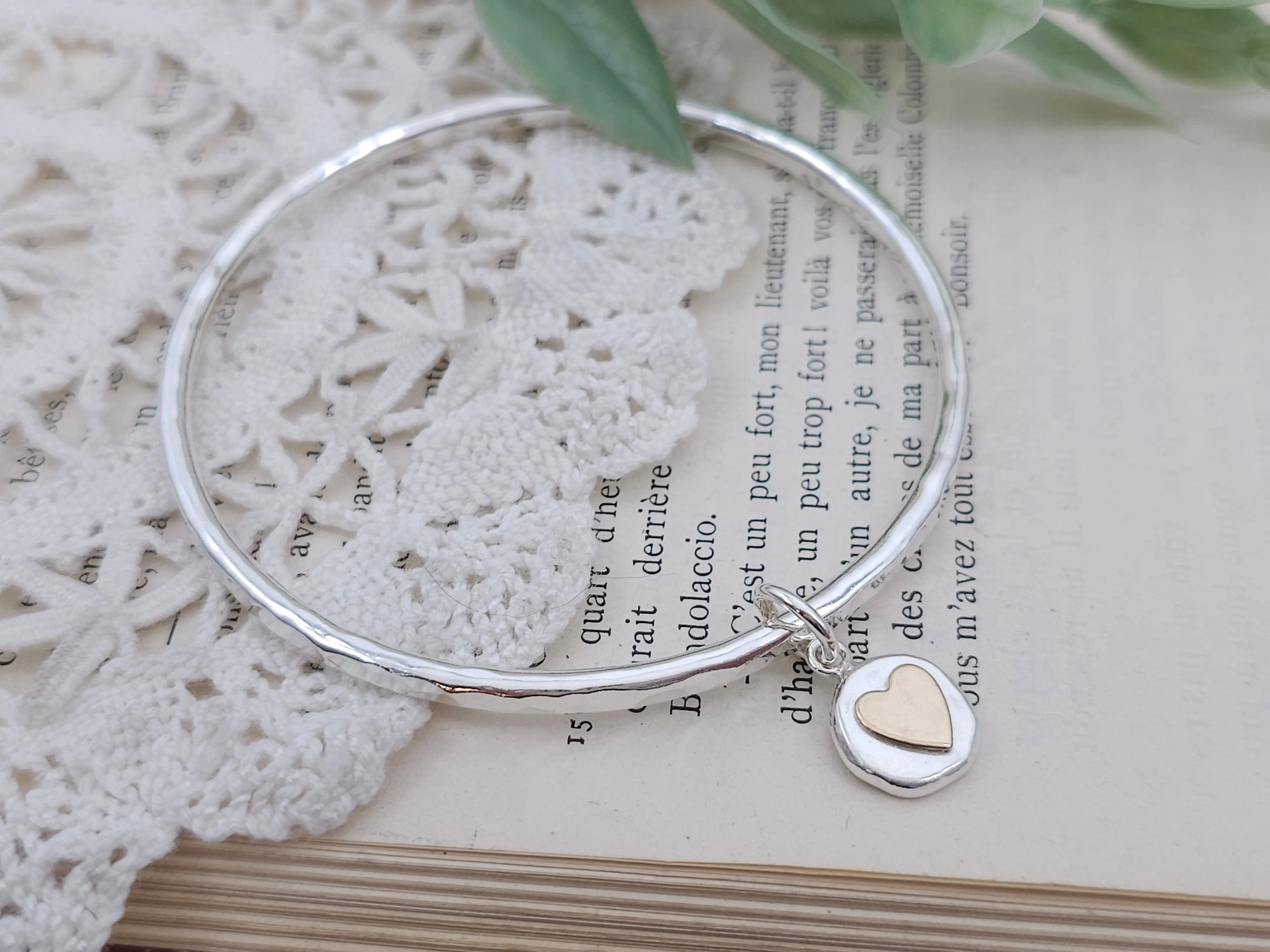 Sterling Silver Heart Charm Bangle