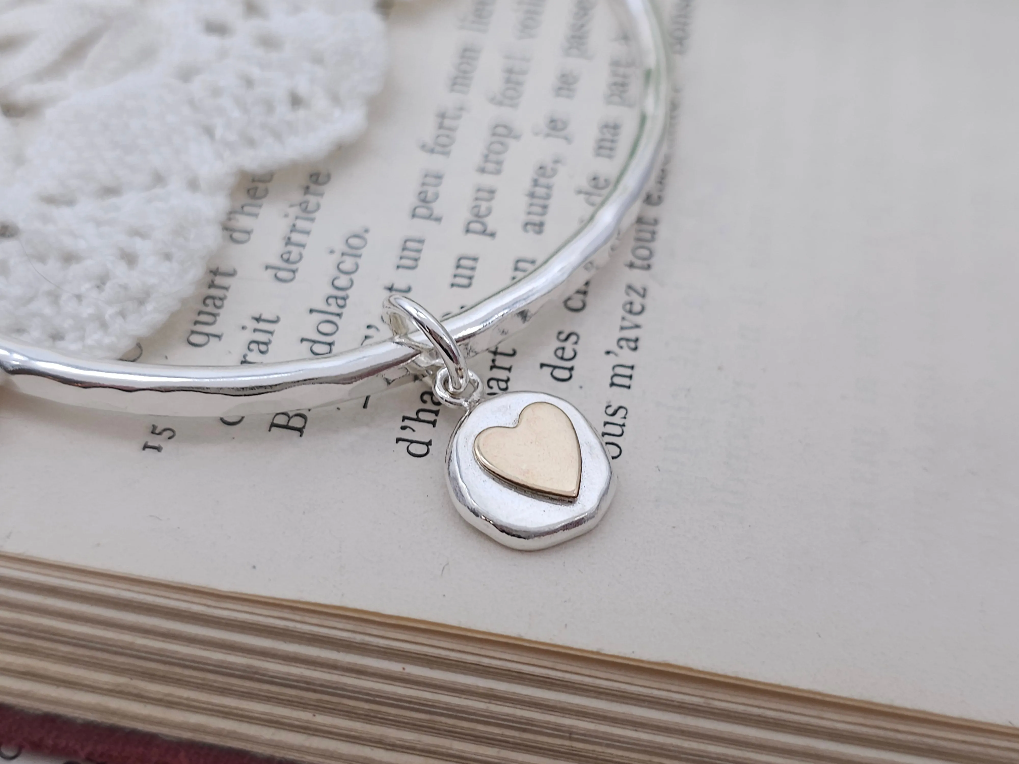 Sterling Silver Heart Charm Bangle