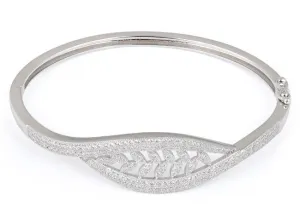 Sterling Silver Leaves Pave CZ Bangle Bracelet