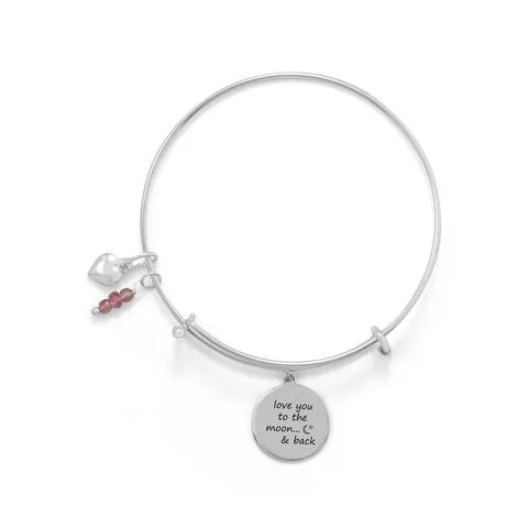 Sterling Silver Moon and Back Charm Bangle