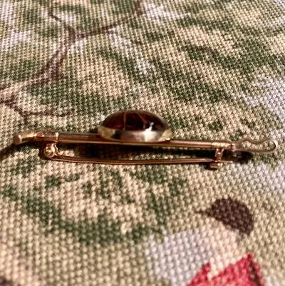 Stock Pin 14 kt Yellow Gold Reverse Carved Crystal Horse Profile on Hunt Whip Form