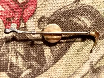 Stock Pin Antique 14 kt Yellow Gold with Reverse Carved Crystal Cabochon of Fox Hunter